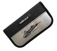 Unicorn Darts Wallet Case | Gary Anderson Maxi | Holds 1 Fully Loaded Set | Versatile Elasticated Storage Capacity | 14 Accessory Pockets | Black & Silver with Red Interior | 3-Sided Zip Fastening