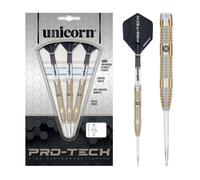 Unicorn Steel Tip Darts Set | Pro-Tech Style 4 | 90% Natural Tungsten Barrels with Golden Accents & Volute Points | 20 g
