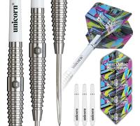 Unicorn Darts Set Contender | Benjamin 'The Flying Star' Drue Reus | 80% Natural Tungsten Barrels with Intricately Machined Grip Rings | Durable Ultrafly Flights | Steel Tip Volute Points | 24 g