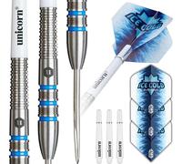Unicorn Darts Set Contender | Darren 'Ice Cold' Beveridge | 90% Tungsten Barrels with Blue Accents & Intricately Machined Grip Rings | Durable Ultrafly Flights | Steel Tip Volute Points | 26 g