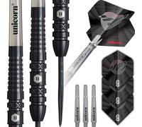 Unicorn Darts Set Contender | Matt 'The Scholar' Dennant | 90% Tungsten Bullnose Barrels with Balck Coating & Intricately Machined Grip Rings | Ultrafly Flights | Steel Tip Black Volute Points | 25 g