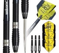 Unicorn Darts Set Contender | Owen Roelofs | 90% Tungsten Barrels with Black Coating & Intricately Machined Grip Rings | Durable Stunning Ultrafly Flights | Steel Tip Volute Points | 22 g