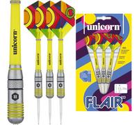 Unicorn Darts Set | Flair 1 | 80% Natural Tungsten Barrels with Black & Yellow Accents & Laser Etched U Logo Hallmark | Steel Tip | 20 g | Extra Flights & Shafts