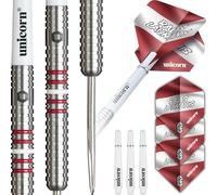 Unicorn Darts Set Gen180 | Ralfs Laumanis | 90% Natural Tungsten Bullnose Barrels with Red Accents & Intricately Machined Grip Rings | Durable Ultrafly Flights | Steel Tip Volute Points | 23 g