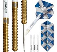 Unicorn Darts Set Global | Ryan Hogarth | 95% Tungsten Barrels with Golden PVD Coating & Intricately Machined Grip Rings | Durable Stunning Ultrafly Flights | Steel Tip Volute Points | 23 g