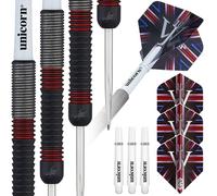 Unicorn Darts Set | James 'The Machine' Wade | 80% Tungsten Barrels with Two-Tone Black Titanium Coating & Red Ring Accents | Steel Tip Volute Points | 20 g
