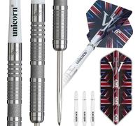 Unicorn Darts Set The Machine | James Wade | 90% Natural Tungsten Barrels with Tactile Sandblasted Grey Ring Accents | Durable Stunning Ultrafly Flights | Steel Tip Volute Points | 25 g
