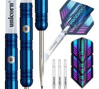 Unicorn Darts Set U-Tech | Prodigy | 95% Tungsten Barrels with Navy Blue Titanium PVD Coating & Intricately Machined Grip Rings | Durable Ultrafly Flights | Steel Tip Volute Points
