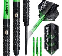 Unicorn Darts Set | Wraith | 90% Tungsten Barrels with Complex Milled Grip | Durable 100 Micron Ultrafly Flights | Black Steel Tip Volute Points | 25 g