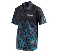 Unicorn Darts Shirt | Pro-Tech Digital | Cool Breathable Soft-Feel Micro Mesh 3-Tuk Polyester | Black & Blue with White Text to Chest and Logo to Left Sleeve | Small to fit Chest 36-38 inches