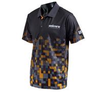 Unicorn Darts Shirt | Pro-Tech Digital | Cool Breathable Soft-Feel Micro Mesh 3-Tuk Polyester | Black & Orange with White Text to Chest and Logo to Left Sleeve | Extra Small to fit Chest 34-36 inches