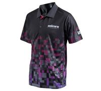 Unicorn Darts Shirt | Pro-Tech Digital | Cool Breathable Soft-Feel Micro Mesh 3-Tuk Polyester | Black & Purple with White Text to Chest and Logo to Left Sleeve | Small to fit Chest 36-38 inches