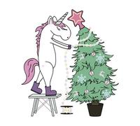 Unicorn Decorating The Christmas Tree Women's T-Shirt - White - M - White