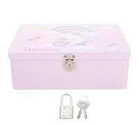 Unicorn Decorative Tinplate Storage Box with Lock - Large Metal Container for Keepsakes Jewelry and Small Items - Portable Desktop Organizer with Seamless Edges