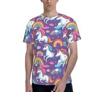 Unicorn Design Print Men Short Sleeve Crew Neck T-Shirt Breathable Stylish Casual Athletic Summer Wear Black