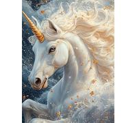 Unicorn Diamond Painting, White Diamond Art Kits Adults, Round Full Drill Gem Art Adults and Beginners, Crystal Rhinestone Cross Embroidery Craft Painting Sets, Home Wall Decoration 40x50cm 0U-401