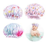 Unicorn Dolphin Elastic Bath Cap for Kids Reusable Double Layer Childs Waterproof Shower Hat Elastic Bath Caps for Kids Double layer Children Shower Caps Reusable Childs Shower Hats 3 PCS