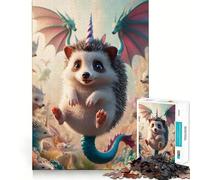 Unicorn Dragon Winged Hedgehog Jigsaw Puzzles 1000 Piece for Adults Recall Fun Play Firm Fit Secure Assembly Family Fun Night Activity (50x75cm)