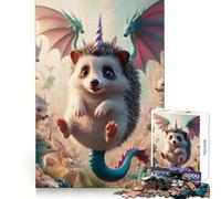 Unicorn Dragon Winged Hedgehog Jigsaw Puzzles 1000 Pieces for Teenagers Thought Skill Casual Relaxation Flawless Fit (38x26cm)