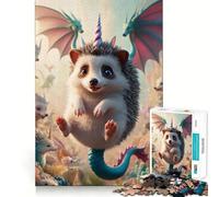 Unicorn Dragon Winged Hedgehog Jigsaw Puzzles for Adults 1000 Think Boost Game Precise Interlock Structure Easy to Learn Family Enjoyment (38x26cm)