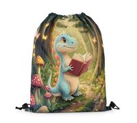 Unicorn Drawstring Backpack,Princess Vintage Castle Drawstring Bag, Mint Blue Brown Green, 13"X16"