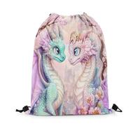 Unicorn Drawstring Backpack,Princess Vintage Castle Drawstring Bag, Pink Purple Mint Green, 13"X16"