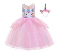 Unicorn Dress Girls Princess Costumes with Unicorn Headband for Dress Up Play, Fancy Dress Party, Birthday & Halloween Cosplay, Age 6-7 Years