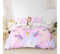 Unicorn Duvet Cover Set Single Size,Rainbow Macarons Dessert Bedding Sets 2Pcs for Kids Girls Boys Adult Room Decor,Colorful Star Bow Comforter Cover Watercolor Starry Sky Quilt Cover,1 Pillowcase