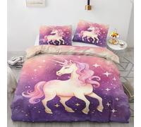 Unicorn Duvet Cover Super King Size - Girls Purple Starry Sky Bedding Set & Bedroom Decor, Reversible Quilt Cover and Pillowcases, Soft Brushed Microfiber Easy Care Bed Set with Zipper Closure U*-95