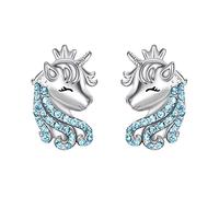 Unicorn Earrings for Girls, 925 Sterling Silver CZ Lucky Unicorn Stud Earrings Birthday Christmas Jewellery s for Daughter Granddaughter