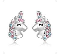 Unicorn Earrings for Girls, 925 Sterling Silver Multicolor CZ Magical Unicorn Stud Earrings Birthday Gift for Daughter Granddaughter