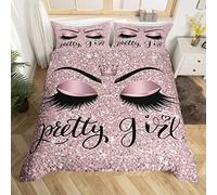Unicorn Eyelash Duvet Cover for Kids Girls,Pretty Eyelash Sequins Bedding Set Double,Women Spark Ombre Comforter Cover,Charming Makeup Eyes Bed Sets with 2 Pillowcases Home Room Decor