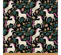 Unicorn Fabric by The Yard Classic Floral Printed Unicorn Theme Upholstery Fabric for Chairs and Home DIY Projects Magical Dreamy Horse Botanical Decorative Waterproof Fabric 1 Yard,(L92*W150cm)