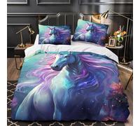 Unicorn Fantasy Comforter Cover 3D Print Extra Soft 3PCs Bed Linen Hidden Zipper Magical Creature Quilt Cover Premium Wrinkle-Resistant for Teens Youth Kids Boys Girls Women Single（135x200cm）