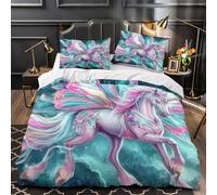 Unicorn Fantasy Comforter Cover 3D Print Super Soft 3-Piece Bed Set Hidden Zipper Magical Winged Creature Duvet Cover Hotel Quality Hypoallergenic for Adults Women Kids Girls Boys Single（135x200cm）