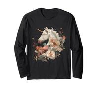 Unicorn Floral Fall Autumn Moon Magical Fantasy Mythic Women Long Sleeve T-Shirt