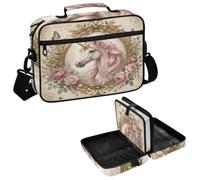 Unicorn Flowers Mirror Beige Bible Cover for Women Portable Church Book | Detachable Shoulder Strap, Zipper Pocket, with Handle, Fits Bibles up to 10.2x7.1x2 in, for Men