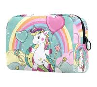 Unicorn Fly with Balloon on Rainbow Clouds Cosmetic Bag for Women, Travel Toiletries Bags Large Makeup Handy Pouch Organiser Bag with Zipper