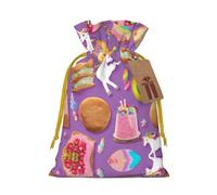 Unicorn Food Print Drawstring Pouches For Gifts,Reusable Fabric Gift Bags,For Holiday And Party Presents