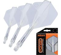 Unicorn Forge Integrated Dart Flights & Shafts | 1 Piece Construction for Perfect 90˚ Angle | Lightweight Tough Polymer | Standard Plus Shape & 2BA Thread | Medium Length Stem 26 mm | Clear | Set of 3
