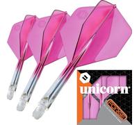 Unicorn Forge Integrated Dart Flights & Shafts | 1 Piece Design for Perfect 90˚ Fin Angle | Lightweight Tough Polymer | Plus Shape & Standard 2BA Thread | Medium Stem 26 mm | Clear & Pink | Set of 3