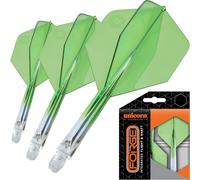 Unicorn Forge Integrated Dart Flights & Shafts | 1 Piece Design for Perfect 90˚ Fin Angle | Lightweight Tough Polymer | Plus Shape & Standard 2BA Thread | Medium Stem 26 mm | Clear & Green | Set of 3