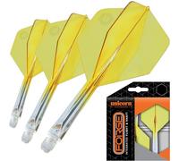 Unicorn Forge Integrated Dart Flights & Shafts | 1 Piece Design for Perfect 90˚ Fin Angle | Lightweight Tough Polymer | Plus Shape & Standard 2BA Thread | Medium Stem 26 mm | Clear & Yellow | Set of 3