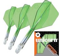 Unicorn Forge Integrated Dart Flights & Shafts | 1 Piece Design for Perfect 90˚ Fin Angle | Lightweight Tough Polymer | Plus Shape & Standard 2BA Thread | Medium Stem 26 mm | Clear & Green | Set of 3