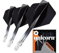 Unicorn Forge Integrated Dart Flights & Shafts | 1 Piece Design for Perfect 90˚ Fin Angle | Lightweight Tough Polymer | Plus Shape & Standard 2BA Thread | Medium Stem 26 mm | Clear & Black | Set of 3
