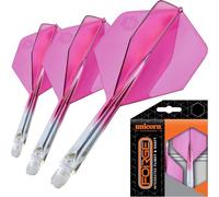 Unicorn Forge Integrated Dart Flights & Shafts | 1 Piece Design for Perfect 90˚ Fin Angle | Lightweight Tough Polymer | Plus Shape & Standard 2BA Thread | Long Stem 31 mm | Clear & Pink | Set of 3