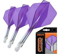 Unicorn Forge Integrated Dart Flights & Shafts | 1 Piece Design for Perfect 90˚ Fin Angle | Lightweight Tough Polymer | Plus Shape & Standard 2BA Thread | Medium Stem 26 mm | Clear & Purple | Set of 3