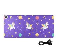 Unicorn Galaxy Space Purple Print Heated Desk Mat Large Heated Warm Desk Pad with 3 Heating Levels PU Leather Table Protector Writing Pad for Office Work Decor, 31.5x13in