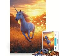Unicorn Galloping In Golden Field 1000 Adult Pieces Jigsaw Puzzle Mind Challenge Toy Neat Cut Perfect Alignment Family Fun Night Activity (50x75cm)