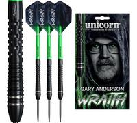 Unicorn | Gary Anderson | Wraith | 90% Tungsten Barrels Extra Grippy Machined Grooves | Steel Tip Darts Set | The Flying Scotsman | Noir Black Volute Points | 21g, 22g, 23g, 24g or 25g